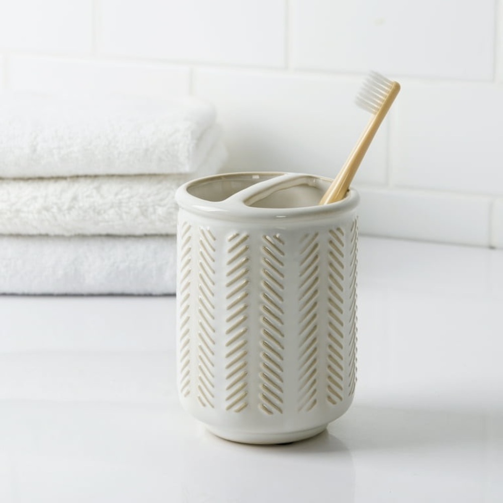 Better Homes & Gardens Reactive Glazed Ceramic Toothbrush Holder, Creamy White - Picture 4 of 8
